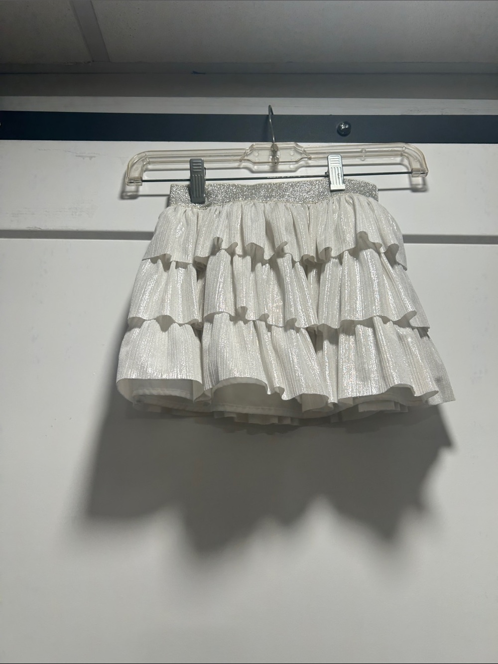 Cat & Jack Ivory Shimmery Tiered Ruffle Skirt with Silver Waistband